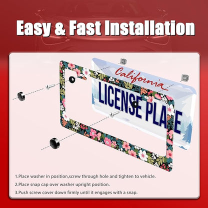 Folk Art Flowers License Plate Frame Beautiful Floral License Plate Holder - Image 3