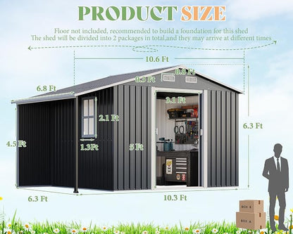 Jocisland 10.6x6.8x6.3 FT Galvanized Metal Storage Shed - Image 2