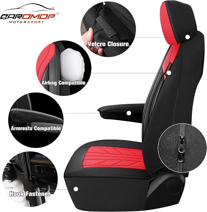 CAROMOP Luxury Faux Leather&Fabric Car Seat Covers 2 Front Seats - Image 3