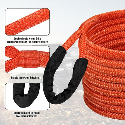 1" × 30ft Kinetic Recovery Tow Rope, Heavy Duty Offroad Towing Straps Kit - Image 3