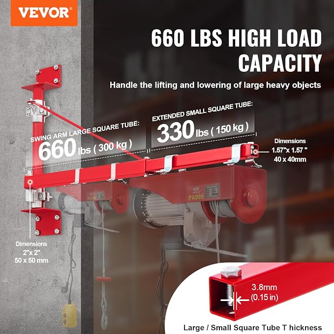 VEVOR Wall Mount Jib Crane, 660 lbs Max Load Capacity Electric Scaffolding Lift - Image 2