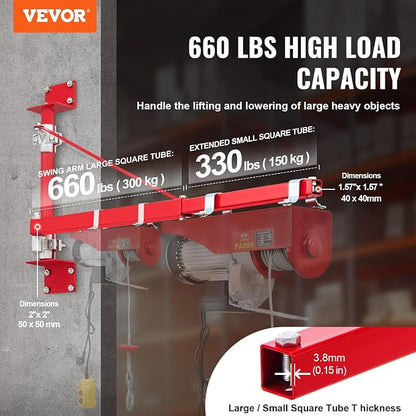 VEVOR Wall Mount Jib Crane, 660 lbs Max Load Capacity Electric Scaffolding Lift - Image 2