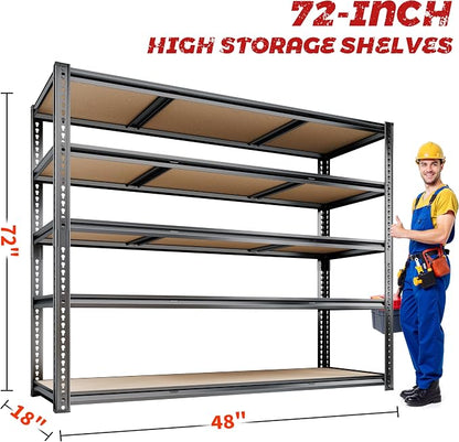 48"W Garage Shelving, 2650LBS Storage Shelves heavy duty, 5 Tier Metal Shelving - Image 3