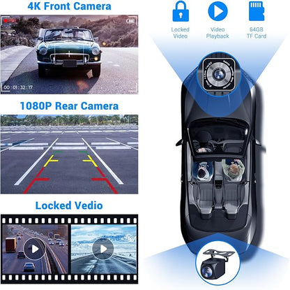 Wireless Apple Carplay Screen for Car 4K Dash Cam, - Image 6