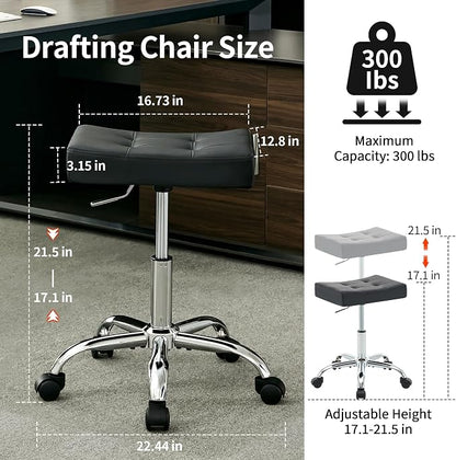 Office Stool with Wheels Black Faux Leather Workbench Stool - Image 2
