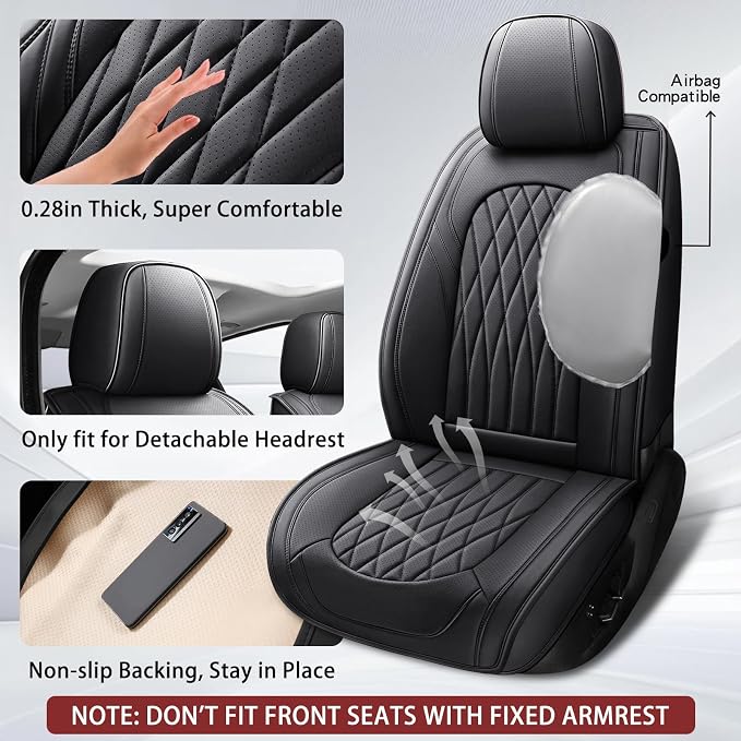 WELLDO Car Seat Covers Front Seats, Leather Seat Covers - Image 3