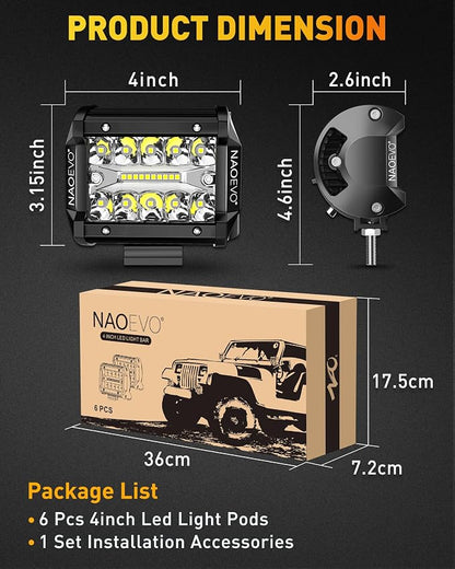 NAOEVO 4 Inch LED Pod Lights, 360W 36, 000LM LED Fog/Driving/Off Road Lights - Image 8
