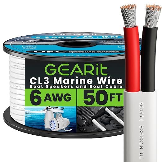 GEARit 6 Gauge Marine Wire, 6/2 AWG Marine Grade Tinned Copper Oxygen Free by GEARit