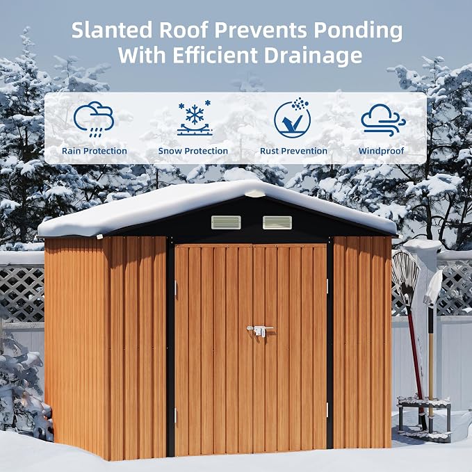 8x6FT Outdoor Storage Shed, Metal Garden Shed - Image 5