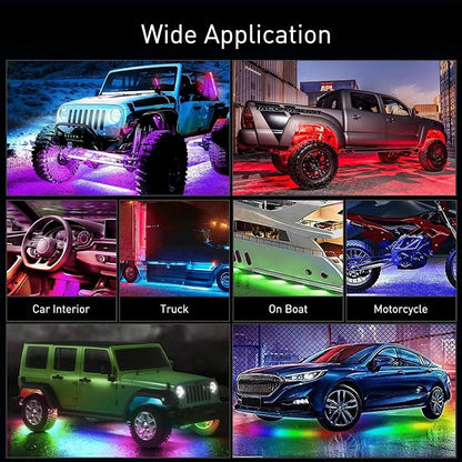 Nilight 6Pcs Car Underglow Neon Accent Strip Lights 300 LEDs Multi Color RGB-IC - Image 4