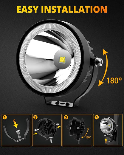 NAOEVO 4 Inch Round LED Pod Lights, 60W 6000LM LED Spot Off Road/Driving/Fog - Image 5