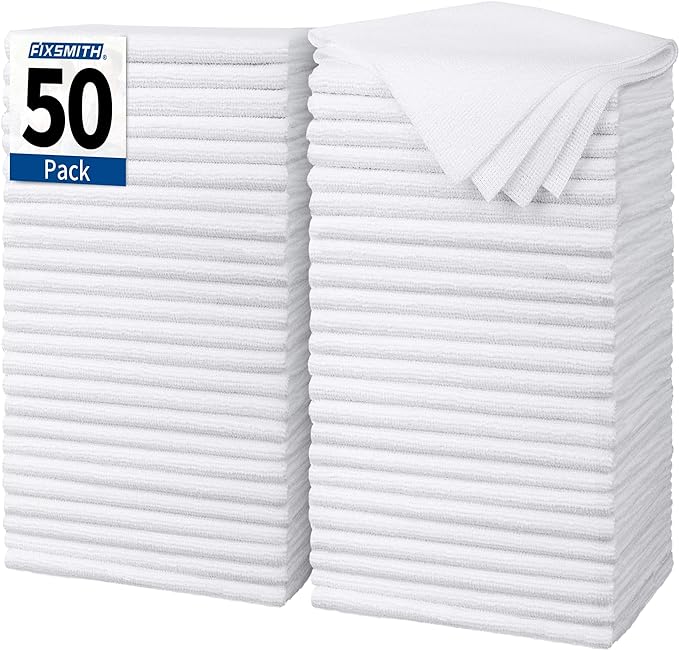 FIXSMITH White Microfiber Cleaning Cloth, Reusable Shop Towels, Microfiber by FIXSMITH