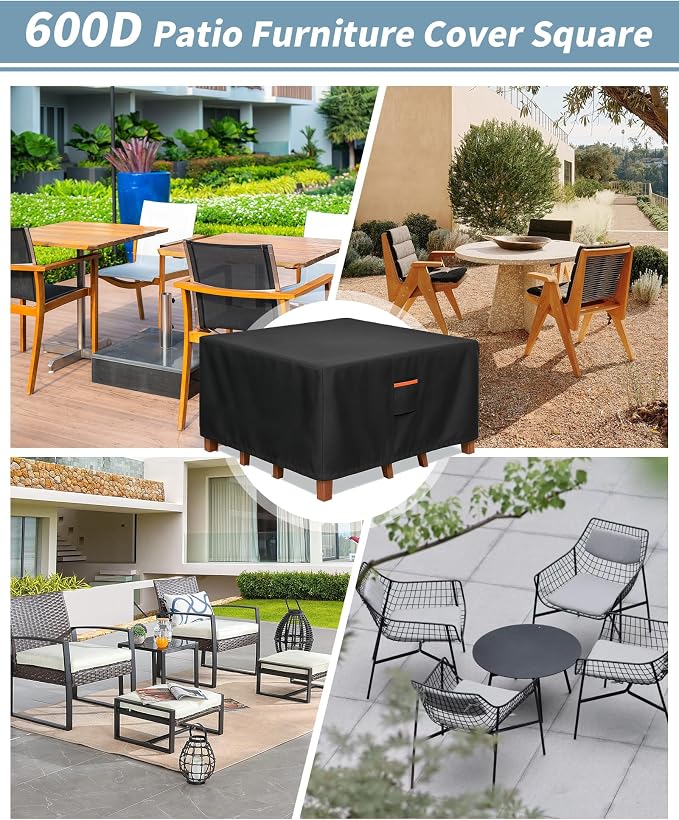 Outdoor Waterproof Furniture Cover, 86W x 86L x 28H inches Heavy Duty 600D - Image 7