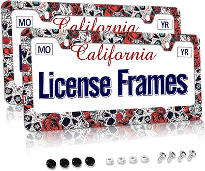 Stainless Steel Sugar Skull License Plate Frame Skull License Plate Holder by Unknown