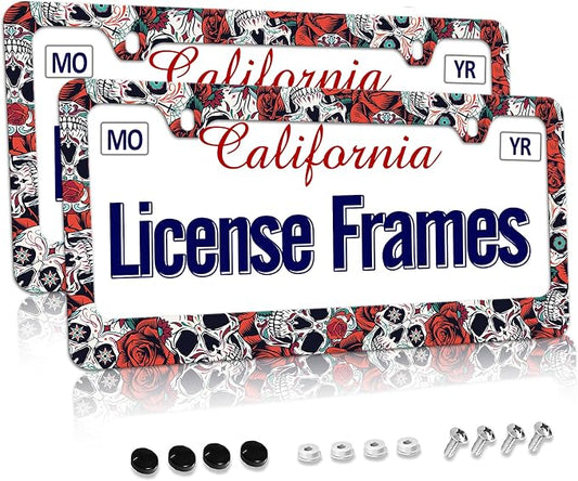 Stainless Steel Sugar Skull License Plate Frame Skull License Plate Holder by Unknown