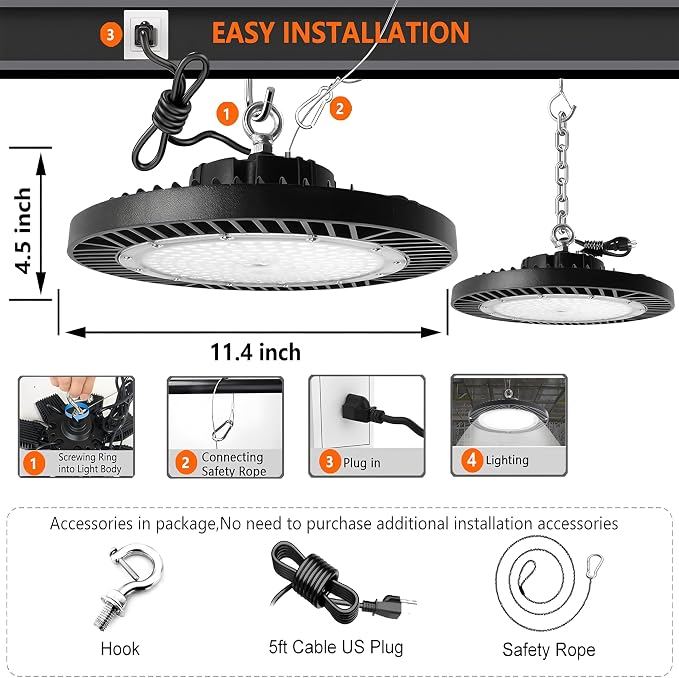 250W UFO LED High Bay Light, 30000lm 6000K Daylight 2500W Equivalent - Image 9