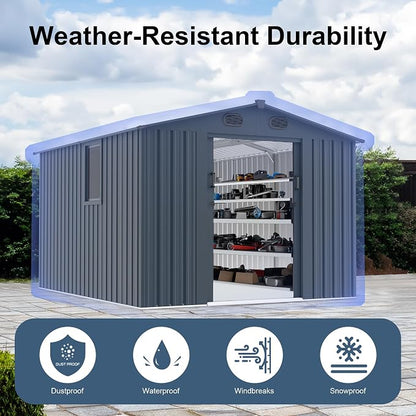 LANTRO JS 10x8FT Metal Outdoor Storage Shed, Garden Tool Shed Without Floor - Image 5