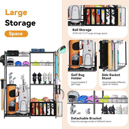 HOMREST Sports Equipment Storage, 2 Golf Bag Storage Stand, Ball Holder - Image 6