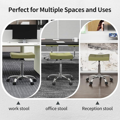 Adjustable Work Stool with Wheels Faux Leather Workbench Stool - Image 6