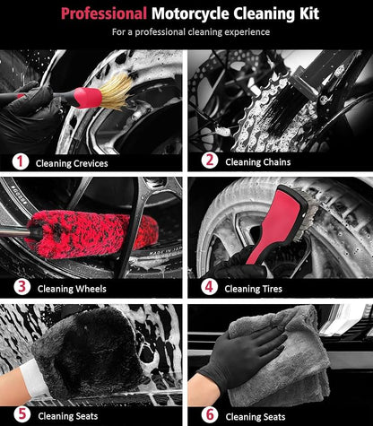 6PCS Motorcycle Cleaning Kit, Wool Wheel Brush, Tire and Chain Brush, Detailing - Image 2