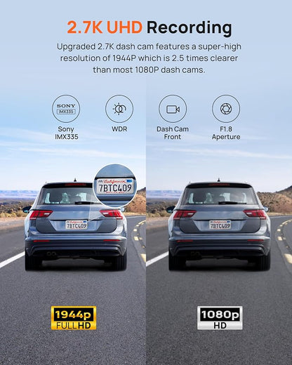 70mai 2.7K Dash Cam Front A500S, 1944P Dash Camera - Image 2