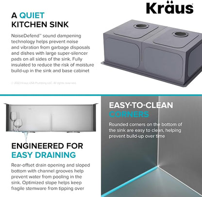 KRAUS Kore 33-Inch Undermount Workstation 16 Gauge Double Bowl Stainless Steel - Image 11