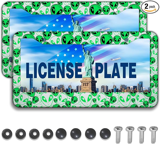 License Plate Covers for Men Green License Plate Frames for Women Alien by Unknown