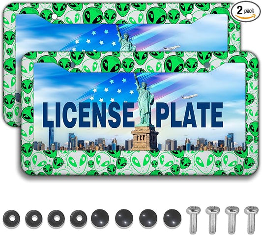 License Plate Covers for Men Green License Plate Frames for Women Alien by Unknown