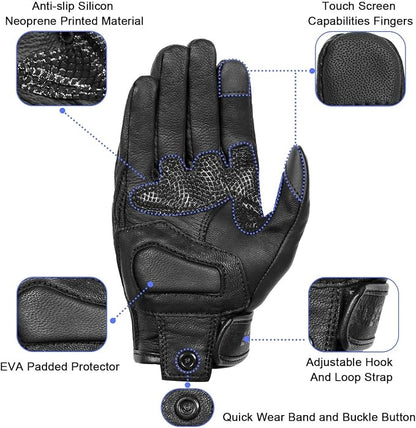 Updated Men's and Womens Black Motorcycle Gloves Armored Knuckle Protector - Image 3