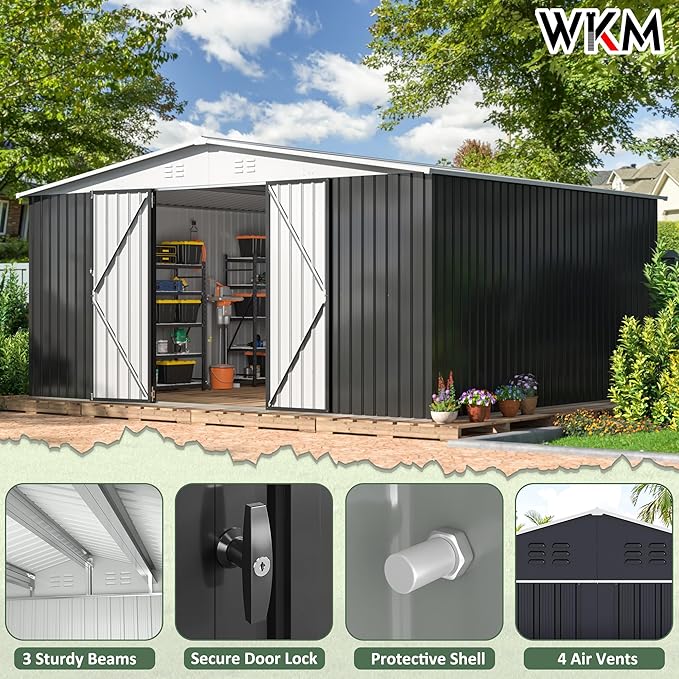 WKM 12x14 FT Outdoor Storage Shed, Utility Metal Tool Storage - Image 5