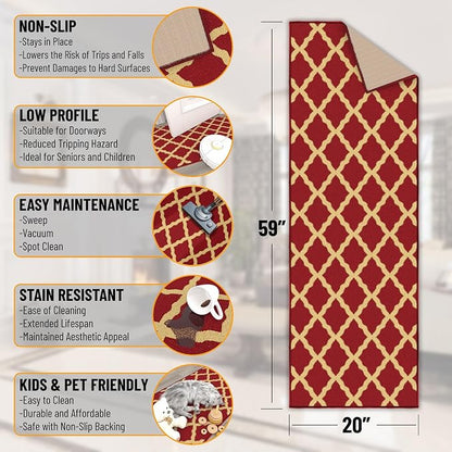 Ottomanson Hallway Runner Rug 20" x 59" Non Slip Trellis Area Rugs Easy to - Image 2