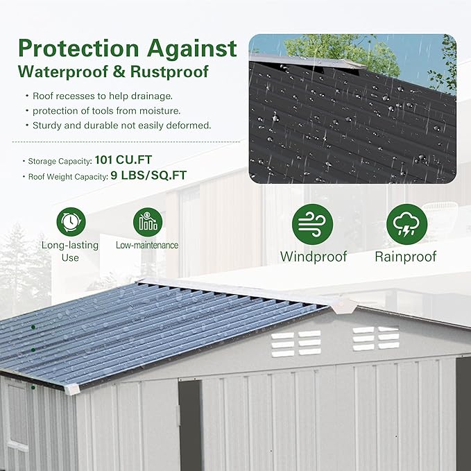 6 x 4 FT Outdoor Storage Metal Shed, Bike Garden Tool Shed - Image 3