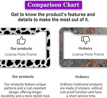 License Plate Frames Black and White License Plate Frame Animal Cow Print White - Image 6