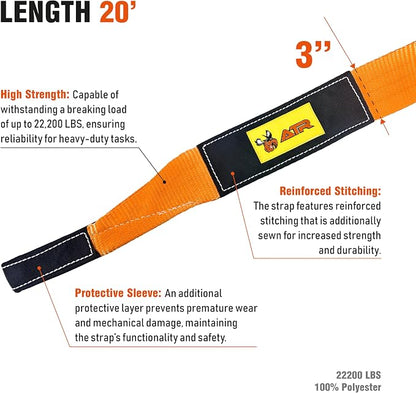 ATR Recovery Tow Strap 3" x 20ft – 22, 200 lbs Breaking Strength, Heavy Duty - Image 3