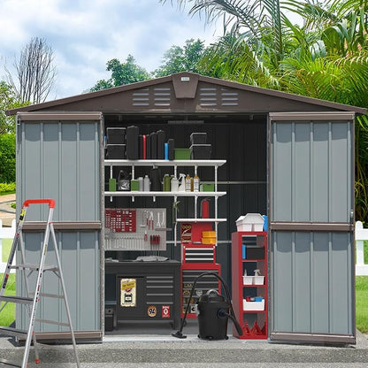 Domi Outdoor Storage Shed 8.2' x 6.2', Metal Steel Utility Tool Shed Storage by domioutdoorliving