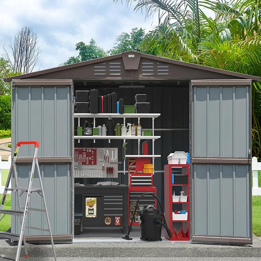 Domi Outdoor Storage Shed 8.2' x 6.2', Metal Steel Utility Tool Shed Storage by domioutdoorliving