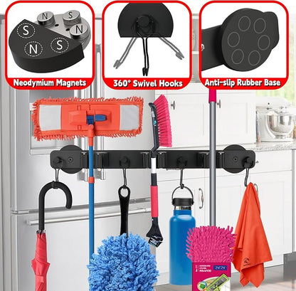 Magnetic Mop Broom Holder, Heavy Duty Movable Magnetic Wall Mount Tool Racks - Image 3