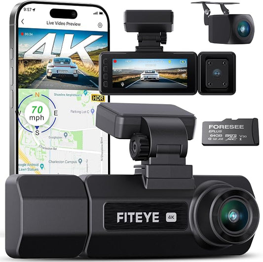 3 Channel 4K Dash Cam, IMX335 STARVIS Sensor, 4K+2K Front and Inside, by Fiteye