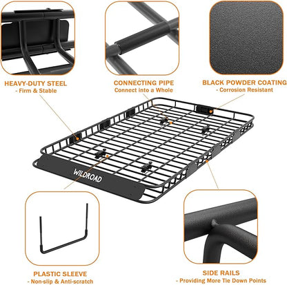Wildroad Roof Rack Cargo Basket, Upgraded 4” Fence Wide Car Roof Basket Combo - Image 3