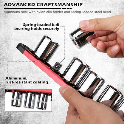 18-Piece Magnetic Socket Holder Organizer Set, Heavy Duty 1/2, 1/4-Inch Socket - Image 5