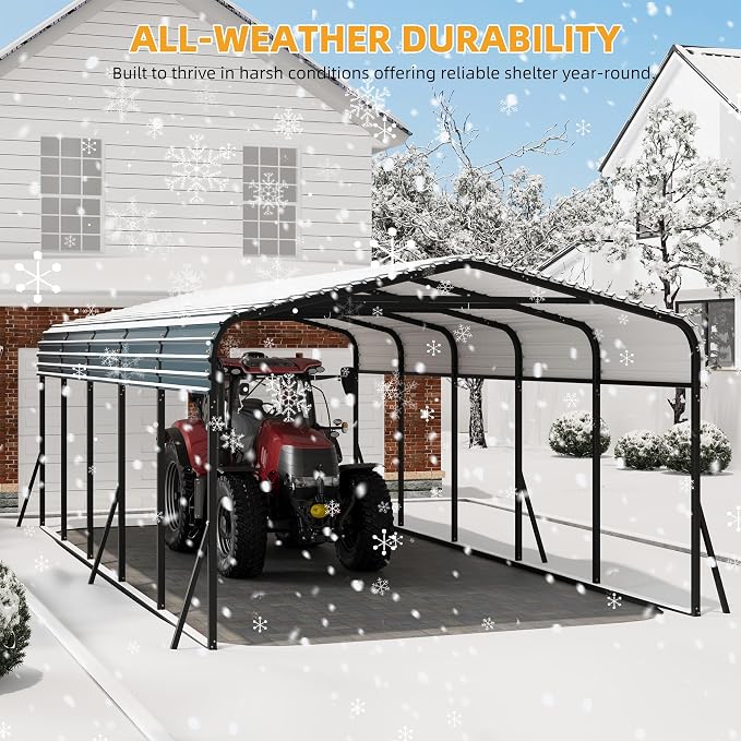 12 x 24 FT Metal Carport with Galvanized Steel Roof, Heavy Duty Metal Roof - Image 7