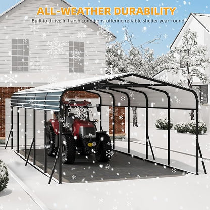 12 x 24 FT Metal Carport with Galvanized Steel Roof, Heavy Duty Metal Roof - Image 7