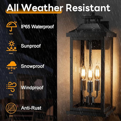 Large Outdoor Light 3-Light 20" Black Exterior Lighting Fixture, Modern Outside - Image 2