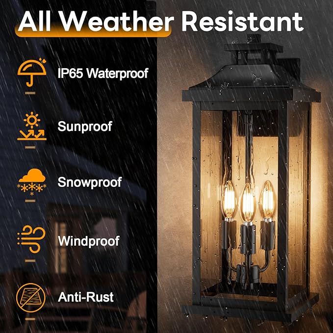 20" Large Outdoor Light Fixtures 3-Light 2 Pack, Exterior Wall Sconce Lanterns - Image 3