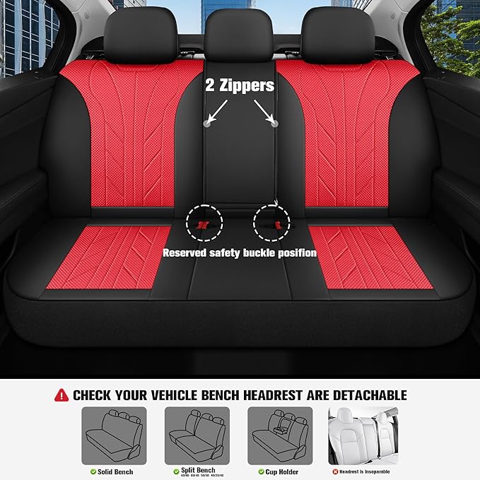 CAROMOP Luxury Faux Leather&Fabric Car Seat Covers Full Set - Image 3