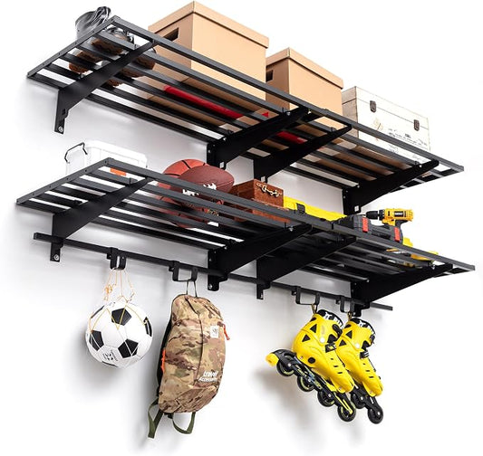 Garage Wall Shelving with Hooks, Loads 1050 lbs Heavy Duty Wall Shelves by WAREYEASY