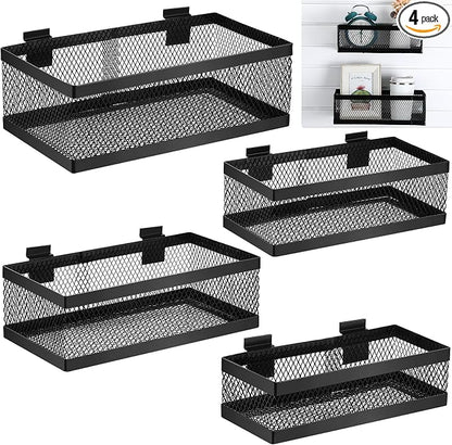Coume 4 Pcs Black Slatwall Baskets 4 Size Metal Mesh Wire Basket by Surlontye