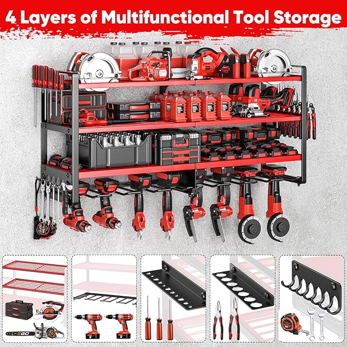 Upgrade Large power tool organizer Wall Mount, 4 Layers Heavy Duty Metal Loads - Image 4