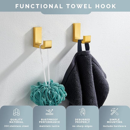 Angle Simple Towel Hook Brushed Gold 2 Pack, 304 Stainless Steel Robe Hook - Image 6