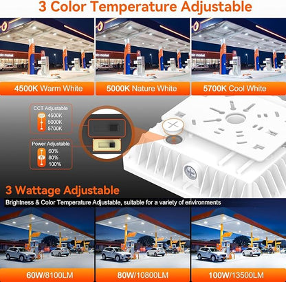 BBESTLED LED Canopy Light with Photocell, 60W 80W 100W Adjustable, ETL&DLC - Image 5